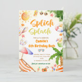 Splish Splash Girl Birthday Bash Pool Party Einladung (Stehend Vorderseite)