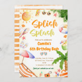 Splish Splash Girl Birthday Bash Pool Party Einladung (Vorne/Hinten)