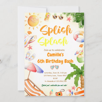 Splish Splash Girl Birthday Bash Pool Party Einladung