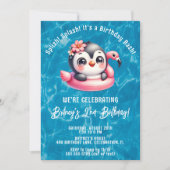 Splish Splash Girl Pinguin Pool Geburtstagsparty Einladung (Vorderseite)