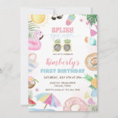 Splish Splash Girl Pool Party Rosa Einladung (Vorderseite)