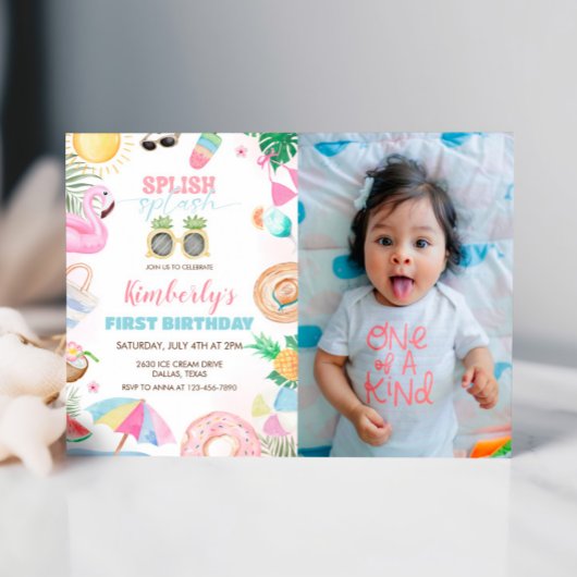 Splish Splash Girl Pool Party Rosa Foto Einladung