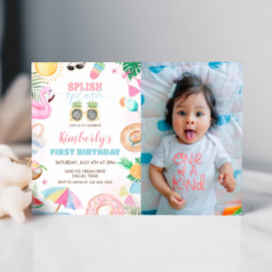 Splish Splash Girl Pool Party Rosa Foto Einladung