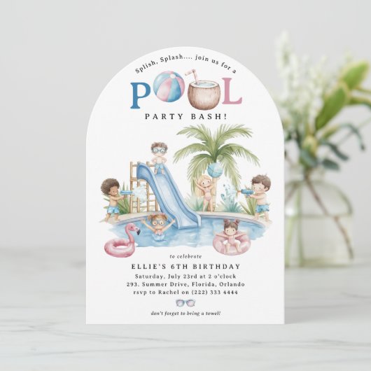 Splish Splash, Kids Pool Birthday Bash Einladung (Stehend Vorderseite)