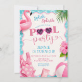 Splish Splash Mädchen Poolparty Geburtstagseinladu Einladung (Vorderseite)