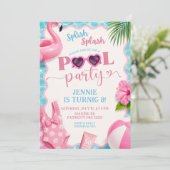 Splish Splash Mädchen Poolparty Geburtstagseinladu Einladung (Stehend Vorderseite)