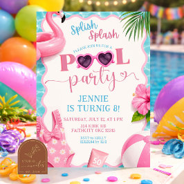 Splish Splash Mädchen Poolparty Geburtstagseinladu Einladung