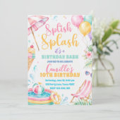 Splish Splash Mädchen Sommer-Party Geburtstag  Einladung (Stehend Vorderseite)