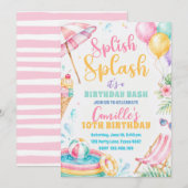 Splish Splash Mädchen Sommer-Party Geburtstag  Einladung (Vorne/Hinten)