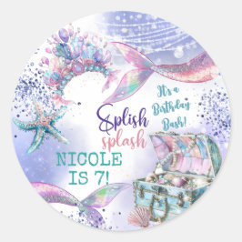 Splish splash magische Meerjungfrau Geburtstagsbas Runder Aufkleber