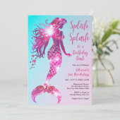 Splish Splash Mermaid Baby Girl 1. Geburtstag Einladung (Stehend Vorderseite)