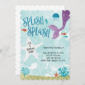 Splish Splash Mermaid Bash Birthday Einladung (Vorne/Hinten)