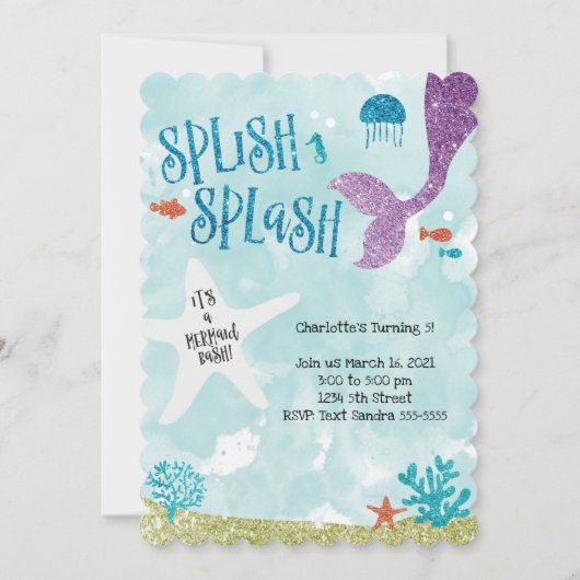Splish Splash Mermaid Bash Birthday Einladung (Vorderseite)