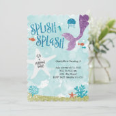 Splish Splash Mermaid Bash Birthday Einladung (Stehend Vorderseite)