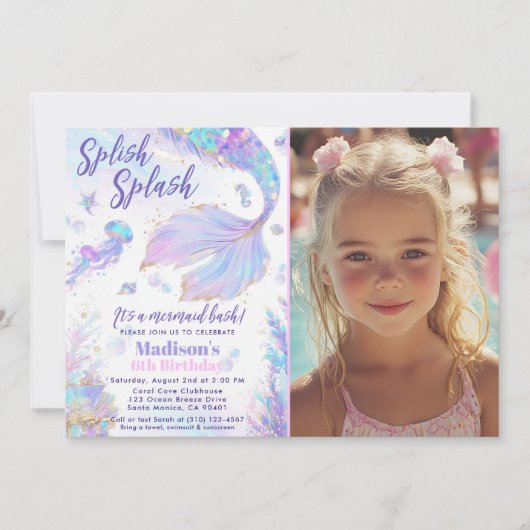 Splish Splash Mermaid Bash Birthday Einladung (Vorderseite)
