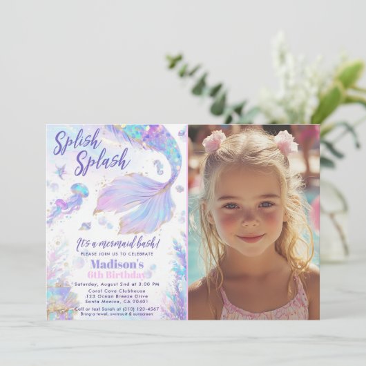 Splish Splash Mermaid Bash Birthday Einladung (Stehend Vorderseite)