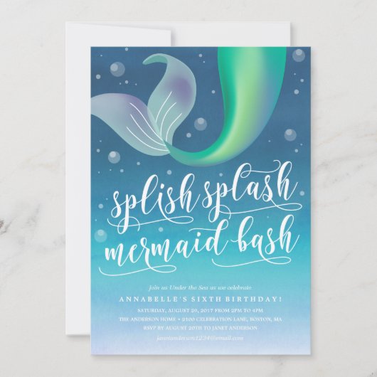 Splish Splash Mermaid Bash Birthday Einladung (Vorderseite)