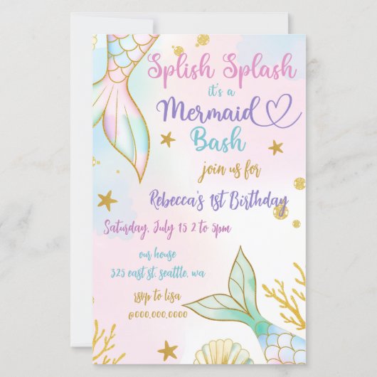 Splish Splash Mermaid Bash Birthday Party (Vorderseite)