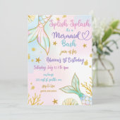 Splish Splash Mermaid Bash Birthday Party Einladung (Stehend Vorderseite)