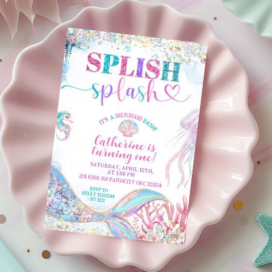 Splish Splash mermaid bash girl birthday invitatio Einladung