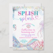 Splish Splash mermaid bash girl birthday invitatio Einladung (Vorderseite)