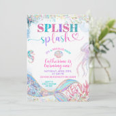 Splish Splash mermaid bash girl birthday invitatio Einladung (Stehend Vorderseite)