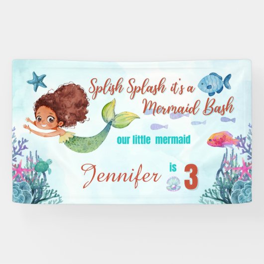 Splish Splash Mermaid Bash Girls 3. Geburtstag Banner (Horizontal)