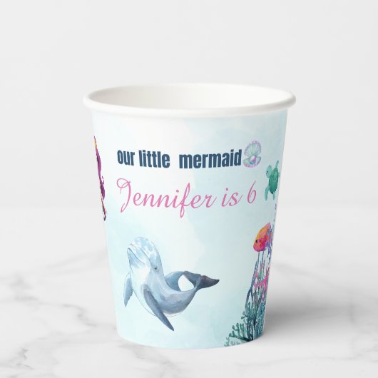 Splish Splash Mermaid Bash jedes Alter Mädchen Geb Pappbecher (Rückseite)