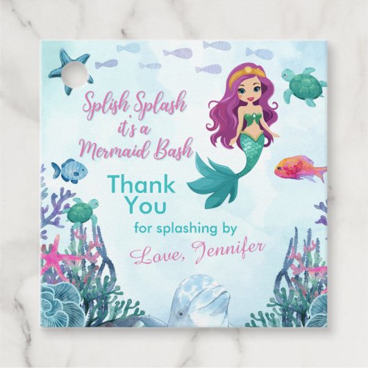 Splish Splash Mermaid Bash Lila Danke Geschenkanhänger (Vorderseite)