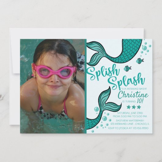 Splish Splash Mermaid Birthday Bash Einladung (Vorderseite)