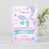 Splish Splash Mermaid Birthday Einladung (Stehend Vorderseite)