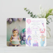 Splish Splash Mermaid Birthday Foto Einladung (Stehend Vorderseite)