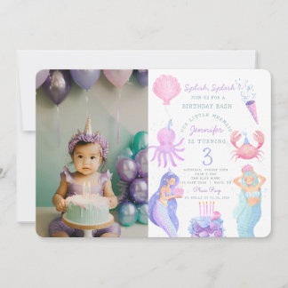 Splish Splash Mermaid Birthday Foto Einladung