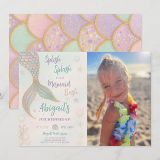 Splish Splash Mermaid Birthday Foto Einladung
