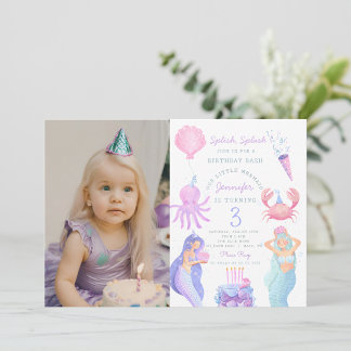 Splish Splash Mermaid Birthday Foto Einladung