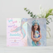 Splish Splash Mermaid Birthday Foto Einladung (Stehend Vorderseite)
