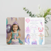 Splish Splash Mermaid Birthday Foto Einladung (Stehend Vorderseite)