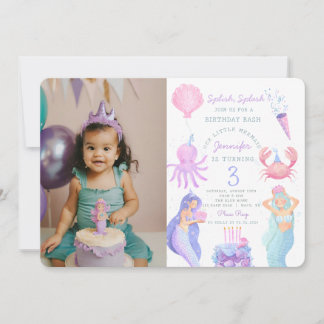Splish Splash Mermaid Birthday Foto Einladung