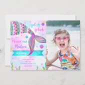 Splish Splash Mermaid Birthday Foto Einladung (Vorderseite)