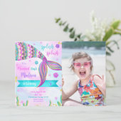 Splish Splash Mermaid Birthday Foto Einladung (Stehend Vorderseite)