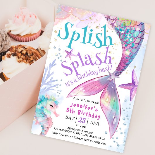 Splish Splash Mermaid Geburtstagsparty Einladung