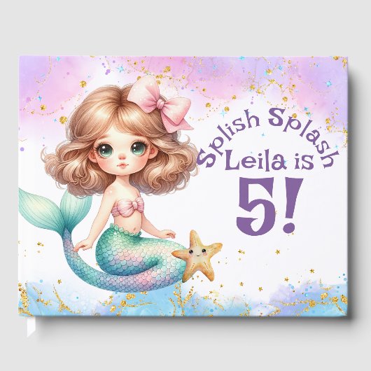 Splish Splash Mermaid Party Birthday Gästebuch (Vorderseite)