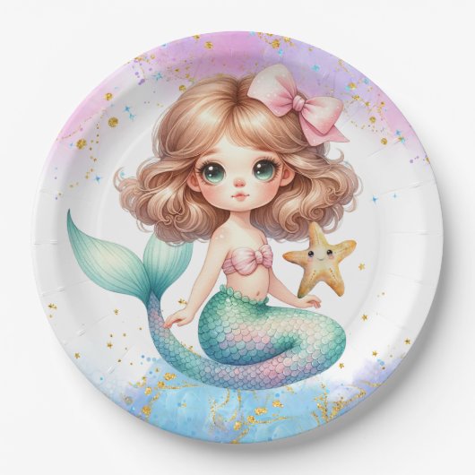 Splish Splash Mermaid Schlicht Party Teller (Vorderseite)