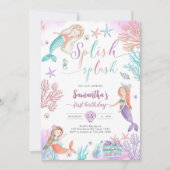 Splish Splash Mermaid Under The Sea Birthday Einladung (Vorderseite)