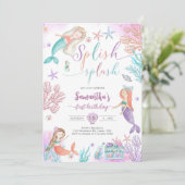 Splish Splash Mermaid Under The Sea Birthday Einladung (Stehend Vorderseite)