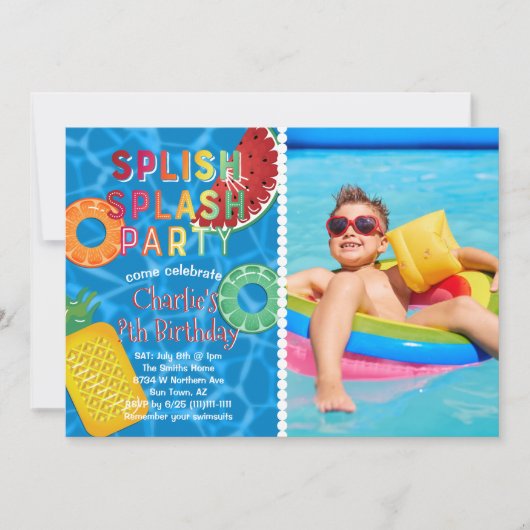 Splish Splash Party l Pool Birthday l Summer Fruch Einladung (Vorderseite)
