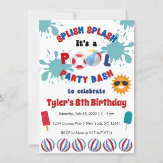 Splish Splash Pool Geburtstagsparty Einladung