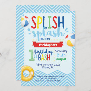Splish Splash Pool Party 1. Geburtstag Einladung