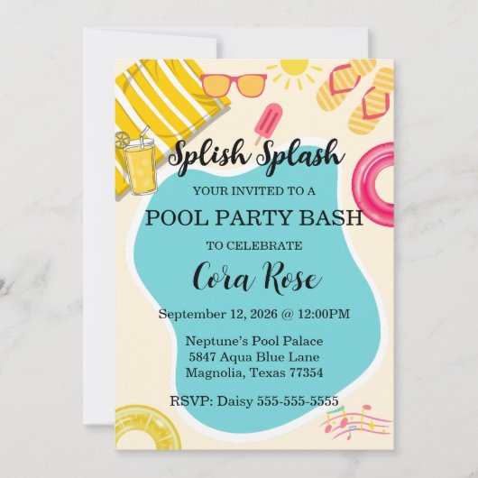 Splish Splash Pool Party Bash Birthday Einladung (Vorderseite)