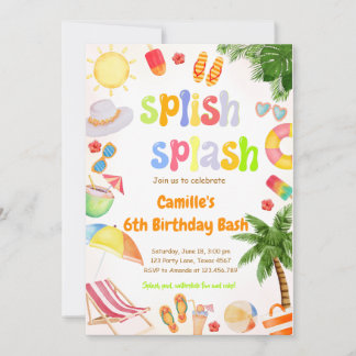 Splish Splash Pool Party Bash Geburtstag Einladung